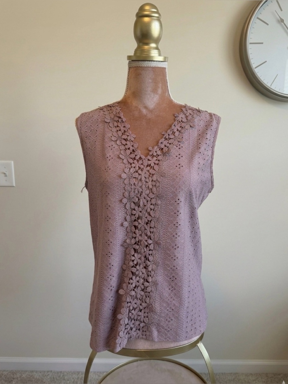 SHEIN Dusty Mauve Floral Lace-Trim Sleeveless Camisole